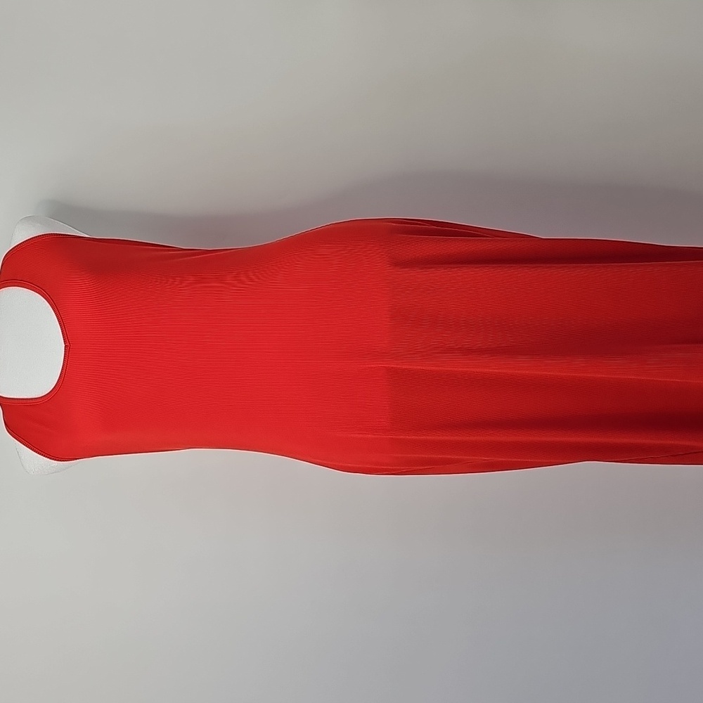 Vibrant Red Ribbed Halter Curvy Bodycon Sexy Stretchy Midi Dress‎